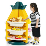 360 Revolving Pineapple Shelf with Plastic Bins for Kids