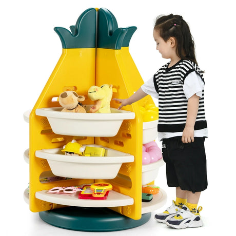 360 Revolving Pineapple Shelf with Plastic Bins for Kids