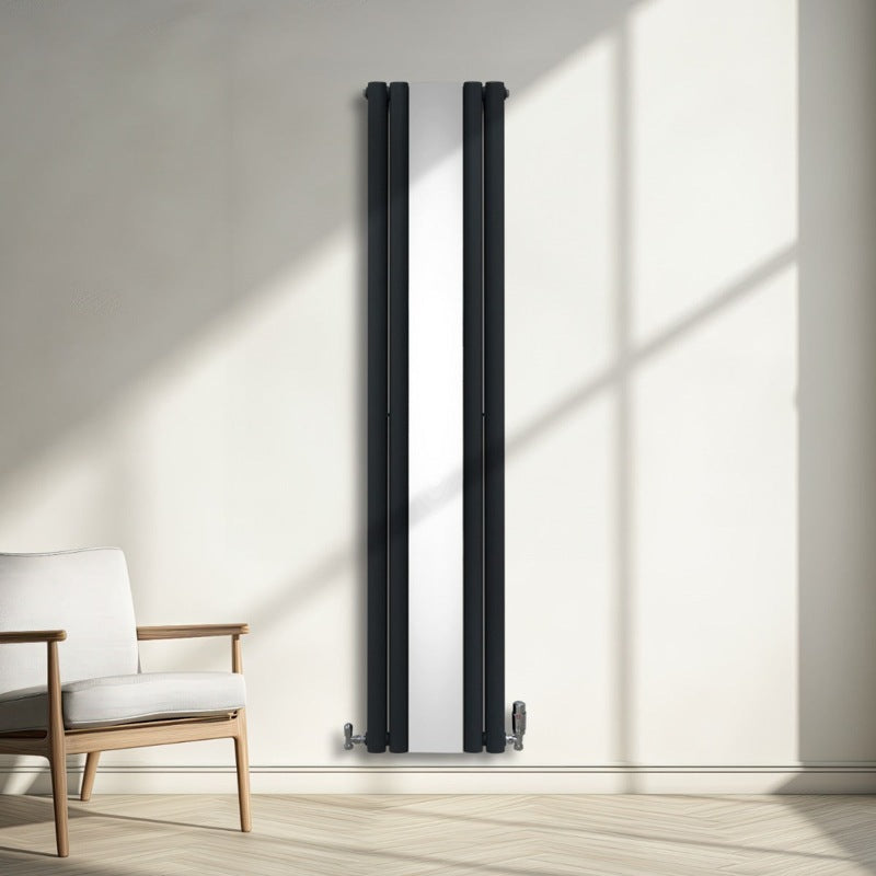 Oval Mirror Radiator & Valves - 1800mm x 380mm - Anthracite Grey