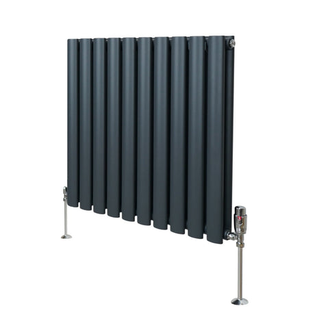 Oval Column Radiator & Valves - 600mm x 600mm  Anthracite Grey