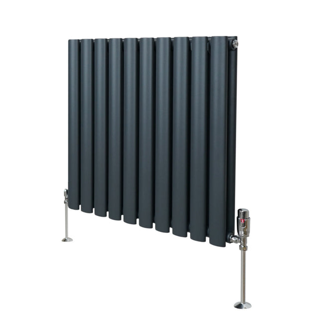 Oval Column Radiator & Valves - 600mm x 600mm  Anthracite Grey
