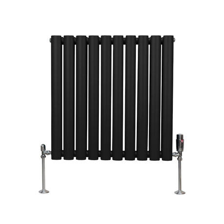 Oval Column Radiator & Valves - 600mm x 600mm  Black