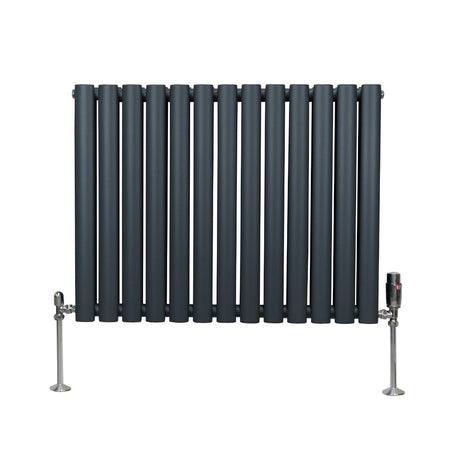 Oval Column Radiator & Valves - 600mm x 780mm  Anthracite Grey