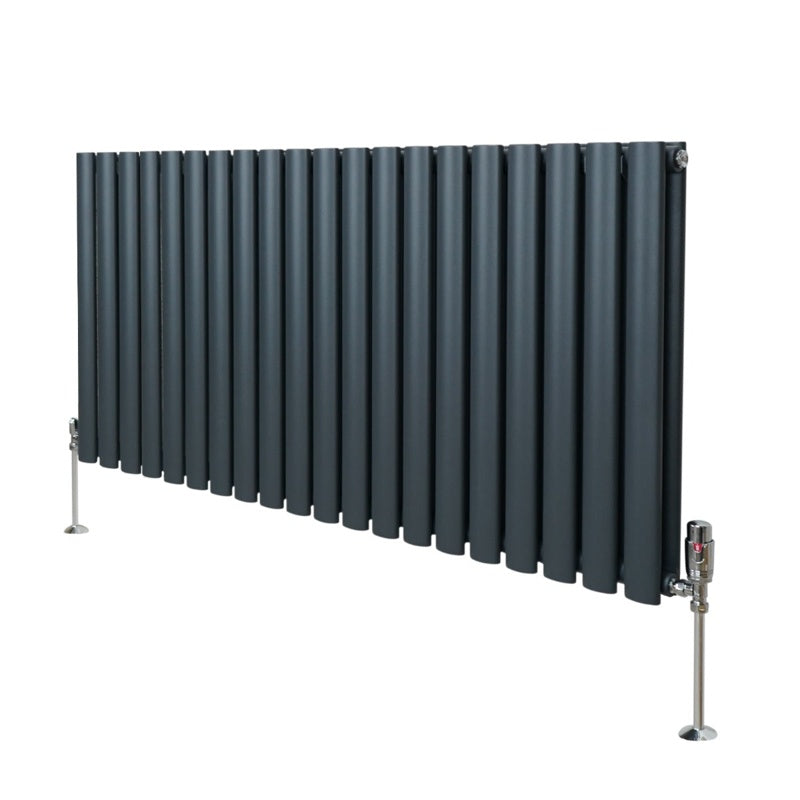 Oval Column Radiator & Valves - 600mm x 1200mm  Anthracite Grey