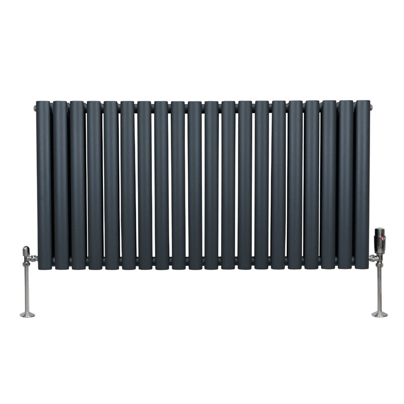 Oval Column Radiator & Valves - 600mm x 1200mm  Anthracite Grey