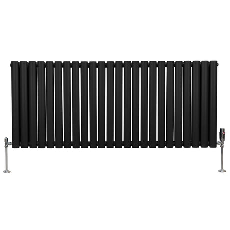 Oval Column Radiator & Valves - 600mm x 1440mm  Black