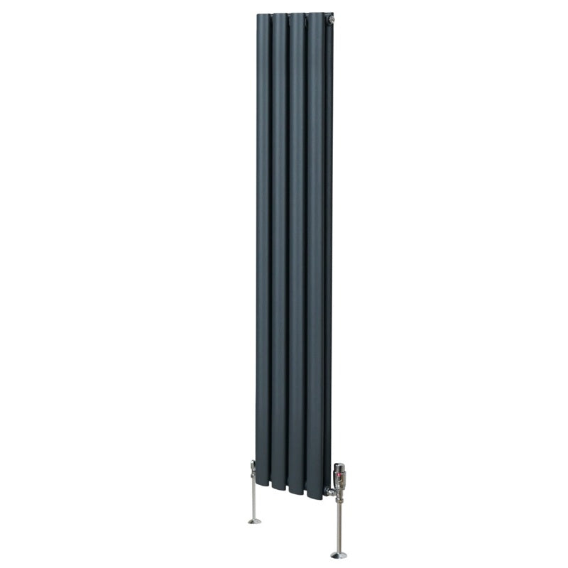 Oval Column Radiator & Valves - 1600mm x 240mm  Anthracite Grey