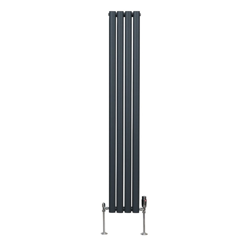 Oval Column Radiator & Valves - 1600mm x 240mm  Anthracite Grey