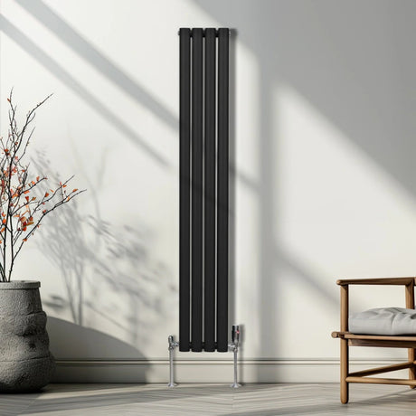 Oval Column Radiator & Valves - 1600mm x 240mm  Black