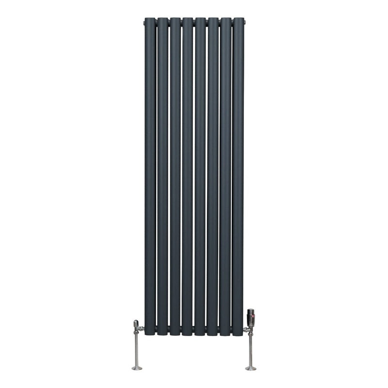 Oval Column Radiator & Valves - 1600mm x 480mm  Anthracite Grey