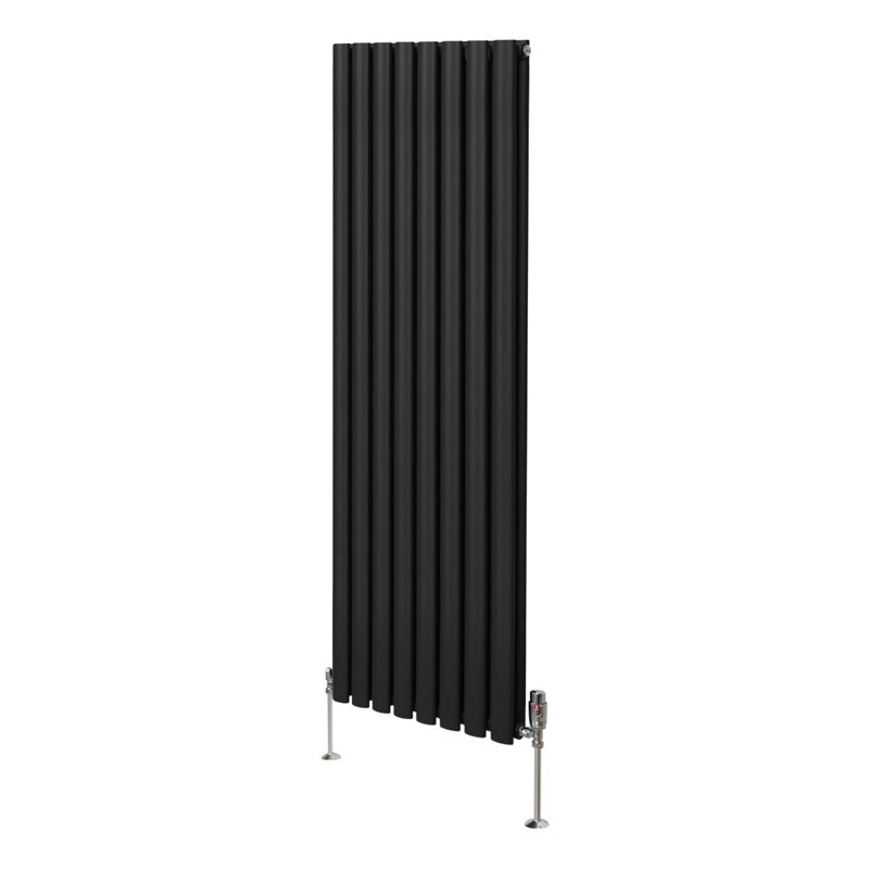 Oval Column Radiator & Valves - 1600mm x 480mm  Black