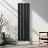 Oval Column Radiator & Valves - 1600mm x 480mm  Black