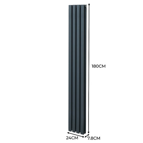 Oval Column Radiator & Valves - 1800mm x 240mm  Anthracite Grey