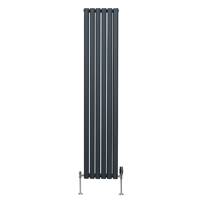 Oval Column Radiator & Valves - 1800mm x 360mm  Anthracite Grey