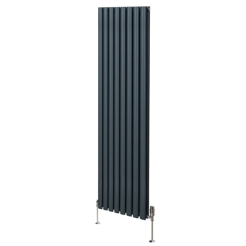 Oval Column Radiator & Valves - 1800mm x 480mm  Anthracite Grey