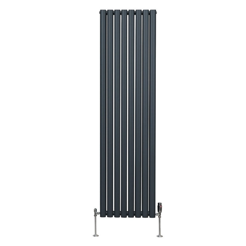 Oval Column Radiator & Valves - 1800mm x 480mm  Anthracite Grey