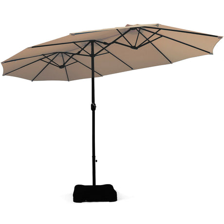 15 Foot Extra Large Patio Double Sided Umbrella with Crank and Base-Beige