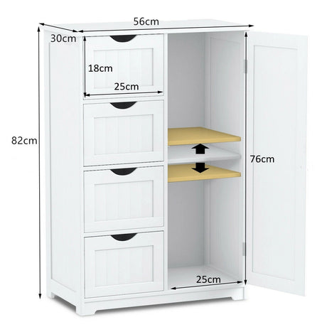 Bathroom cabinet with 4 drawers &amp; 1 magnetic door lock bathroom cabinet white