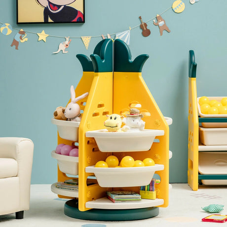 360 Revolving Pineapple Shelf with Plastic Bins for Kids