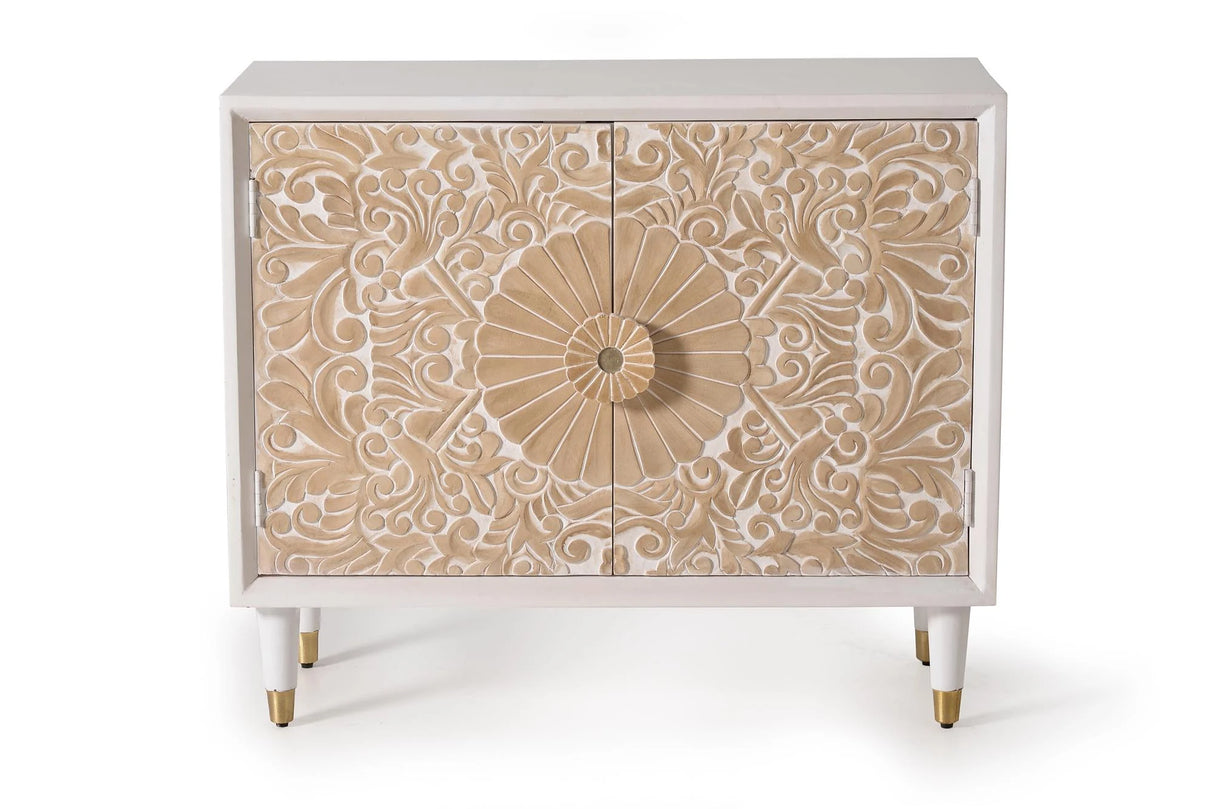 Giner and Colomer  2-Door Sideboard In Mango Wood With Hand-Carved Door Details