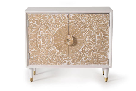 Giner and Colomer  2-Door Sideboard In Mango Wood With Hand-Carved Door Details