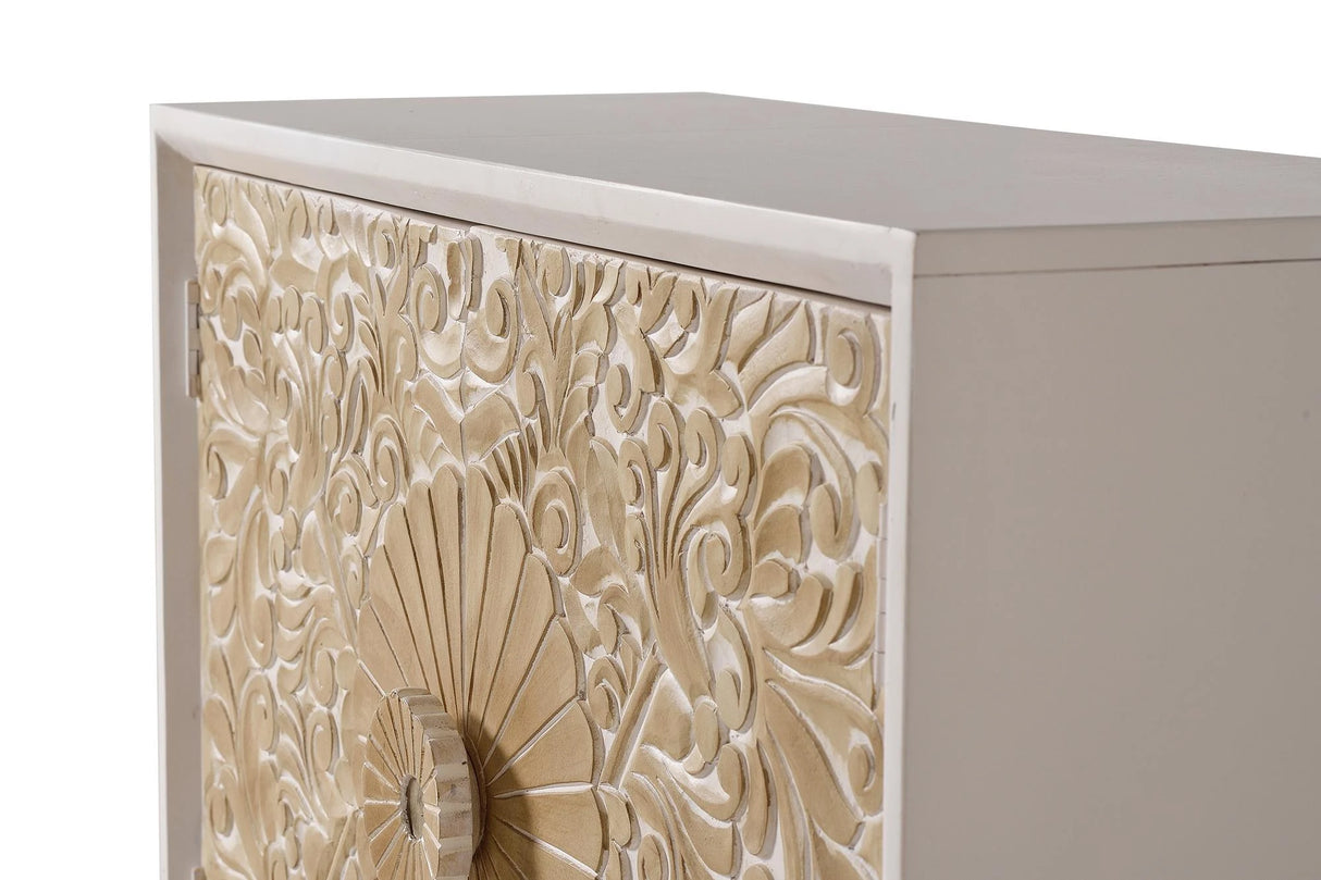 Giner and Colomer  2-Door Sideboard In Mango Wood With Hand-Carved Door Details