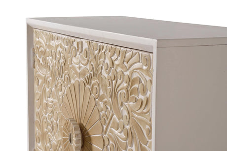 Giner and Colomer  2-Door Sideboard In Mango Wood With Hand-Carved Door Details