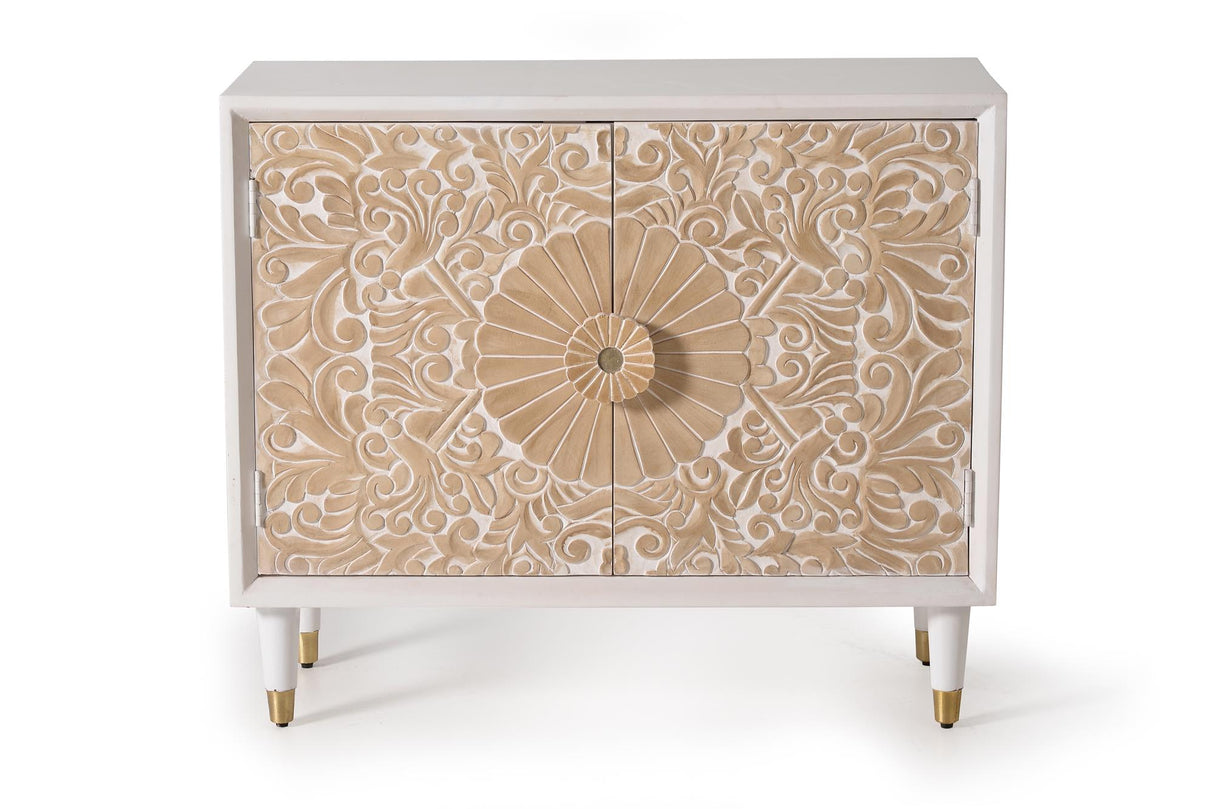Giner and Colomer – 2-Door Sideboard In Mango Wood With Hand-Carved Door Details
