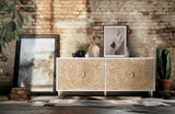 Giner and Colomer - 4-Door Mango Wood Sideboard With Hand-Carved Door Details