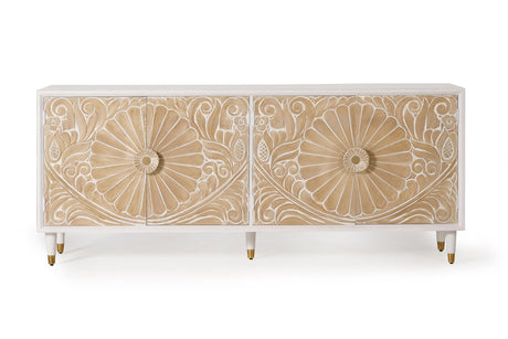 Giner and Colomer - 4-Door Mango Wood Sideboard With Hand-Carved Door Details