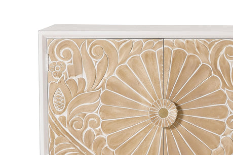Giner and Colomer - 4-Door Mango Wood Sideboard With Hand-Carved Door Details