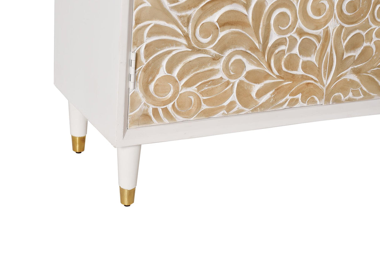 Giner and Colomer - 4-Door Mango Wood Sideboard With Hand-Carved Door Details
