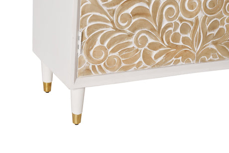 Giner and Colomer - 4-Door Mango Wood Sideboard With Hand-Carved Door Details