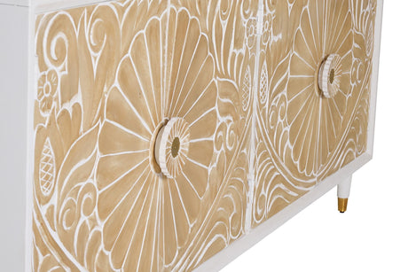 Giner and Colomer - 4-Door Mango Wood Sideboard With Hand-Carved Door Details