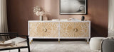 Giner and Colomer - 4-Door Mango Wood TV Cabinet With Hand-Carved Door Details