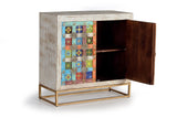 Giner and Colomer - 2-Door Mango Wood Sideboard With Metal Base & Ceramic Door Details