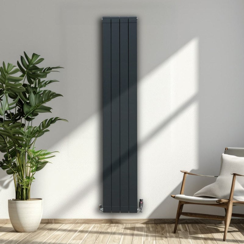 Aluminium Radiator & Valves - 1800mm x 315mm - Anthracite Grey