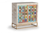 Giner and Colomer - 2-Door Mango Wood Sideboard With Metal Base & Ceramic Door Details