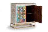 Giner and Colomer - 2-Door Mango Wood Sideboard With Metal Base & Ceramic Door Details