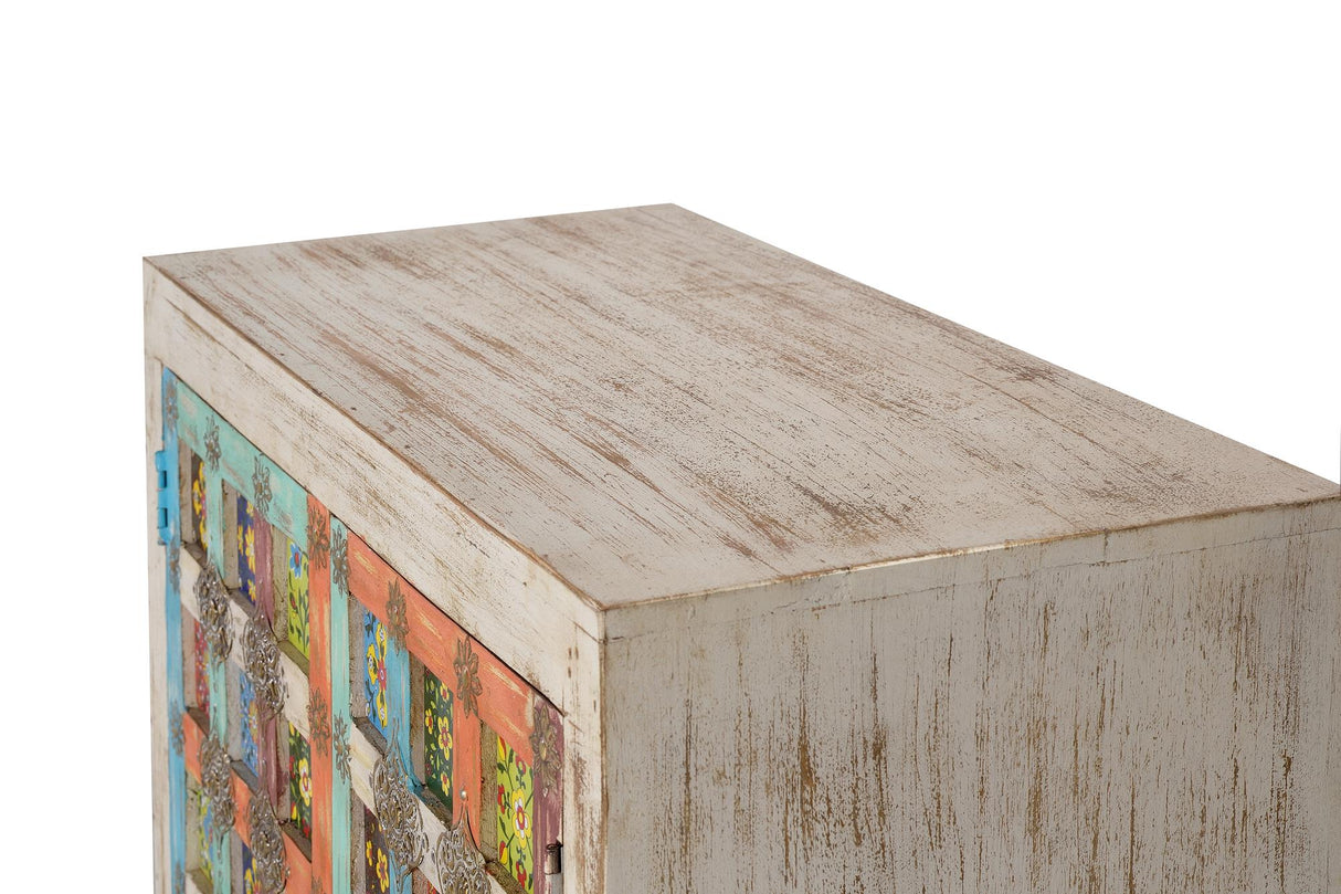 Giner and Colomer - 2-Door Mango Wood Sideboard With Metal Base & Ceramic Door Details