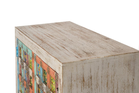 Giner and Colomer - 2-Door Mango Wood Sideboard With Metal Base & Ceramic Door Details
