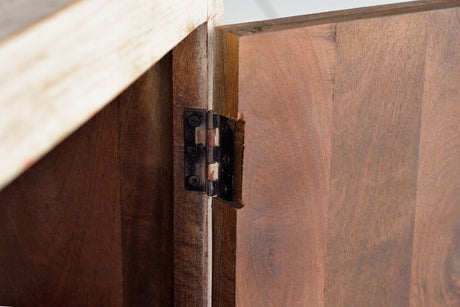 Giner and Colomer - 2-Door Mango Wood Sideboard With Metal Base & Ceramic Door Details