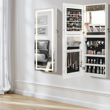 108cm Lockable Jewelry Mirror Cabinet with 3-Color LED Lights-Black