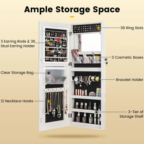 108cm Lockable Jewelry Mirror Cabinet with 3-Color LED Lights-Black