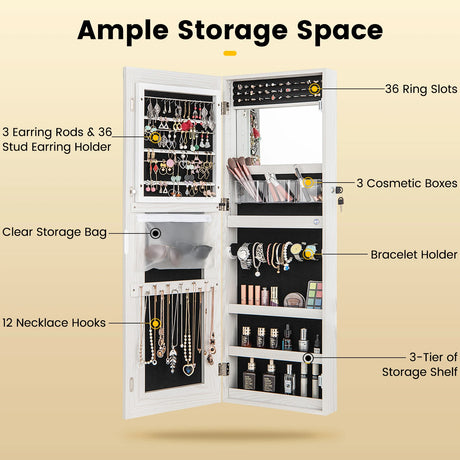 108cm Lockable Jewelry Mirror Cabinet with 3-Color LED Lights-Black