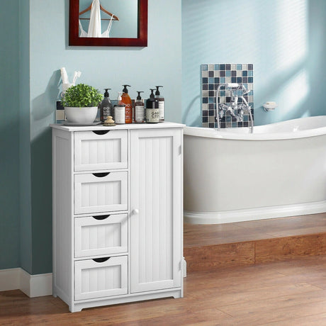 Bathroom cabinet with 4 drawers &amp; 1 magnetic door lock bathroom cabinet white