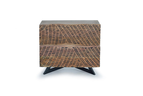 Giner and Colomer - Acacia Wood Nightstand With Hand-Carved Fronts & Metal Base