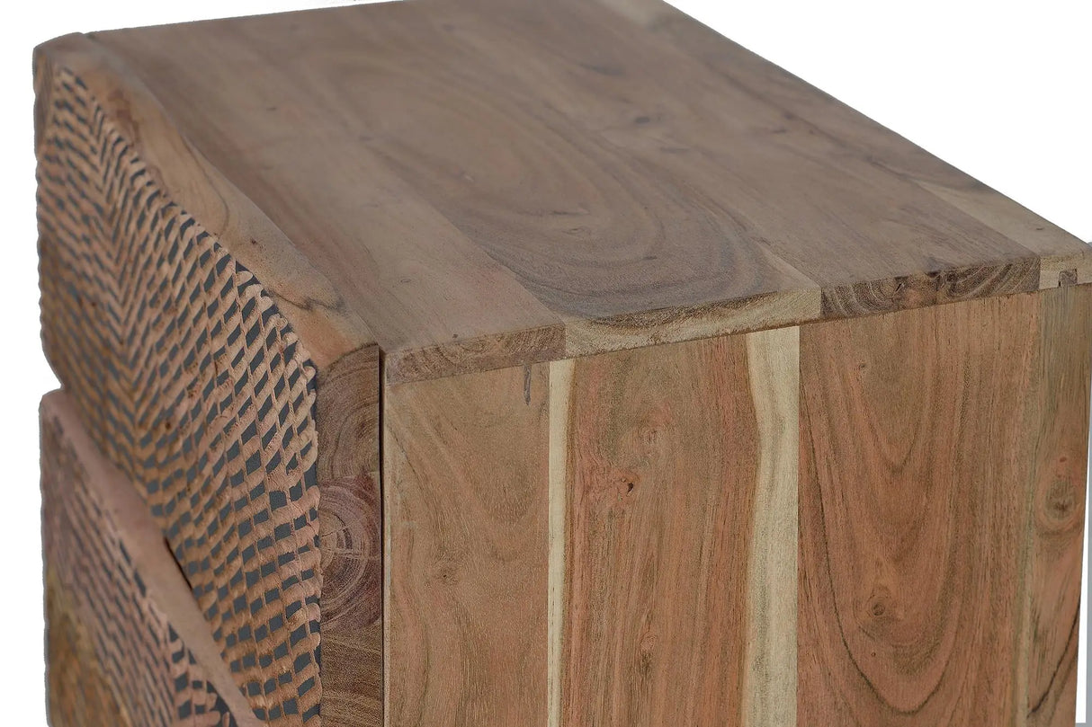 Giner and Colomer - Acacia Wood Nightstand With Hand-Carved Fronts & Metal Base