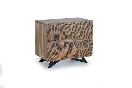 Giner and Colomer - Acacia Wood Nightstand With Hand-Carved Fronts & Metal Base