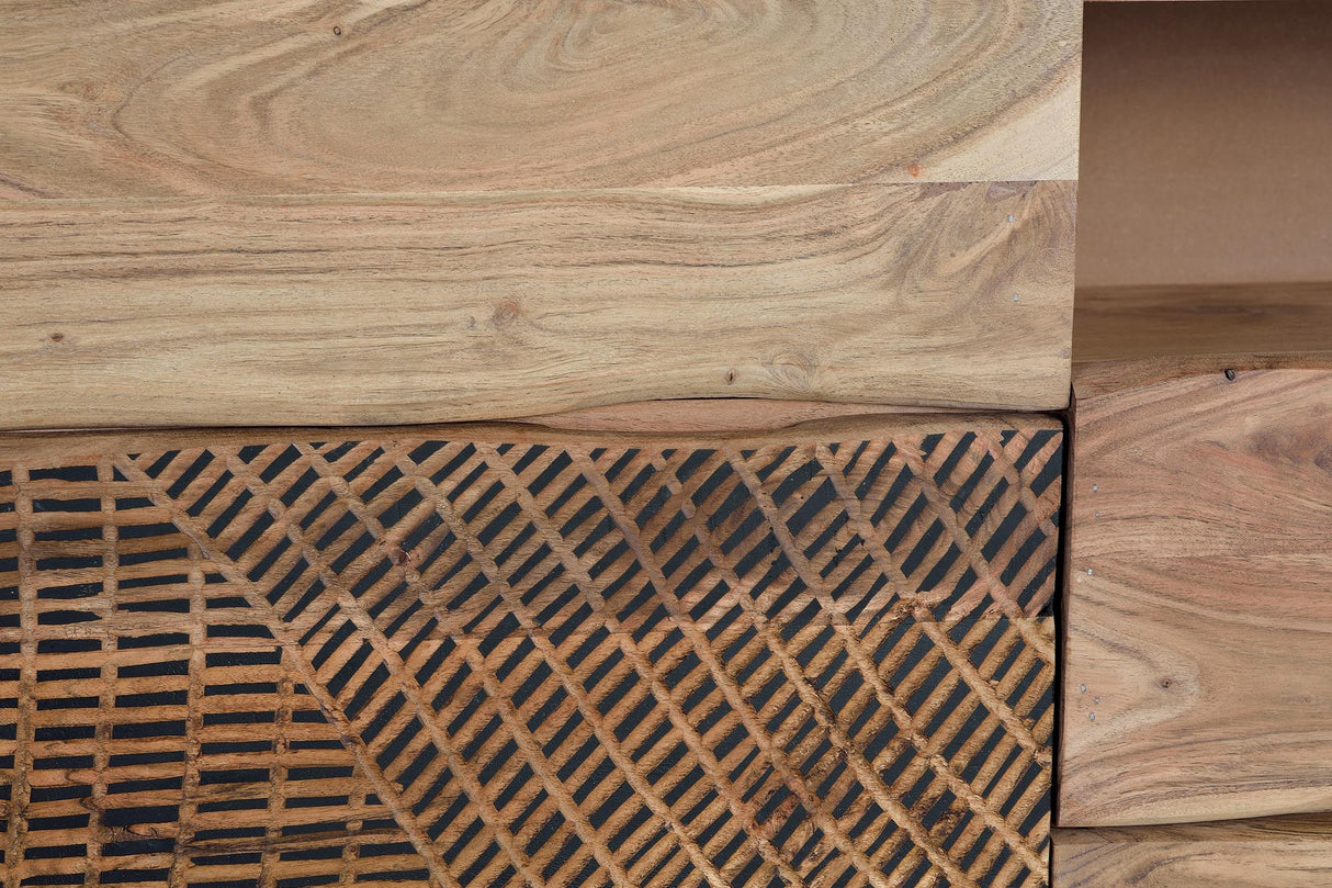 Giner and Colomer - Acacia Wood Sideboard With 2 Doors, 3 Drawers & Hand-Carved Fronts